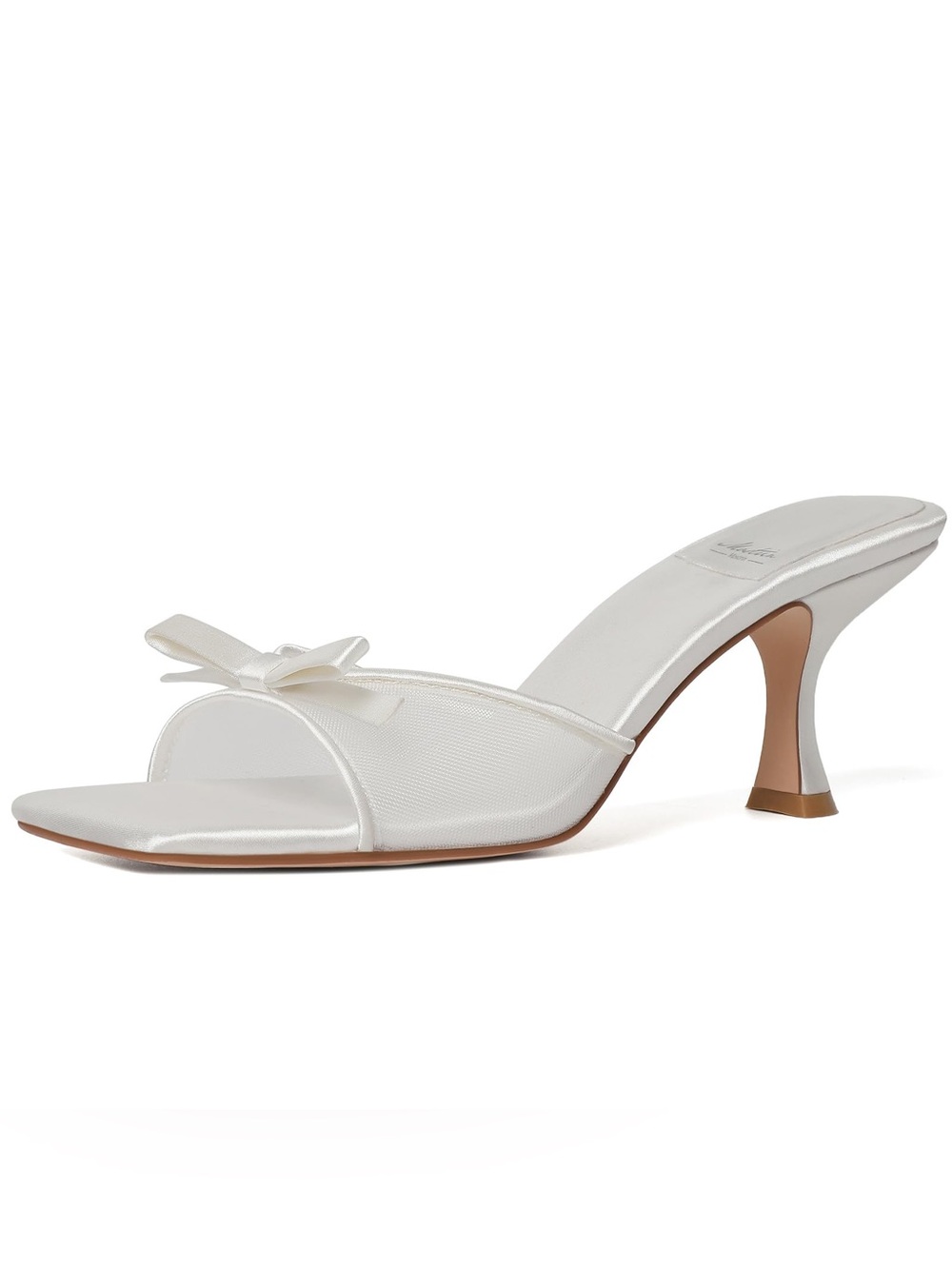 4S White Mesh Kitten Women’s Ivory Bow Slide Sandal Heels (442-798)